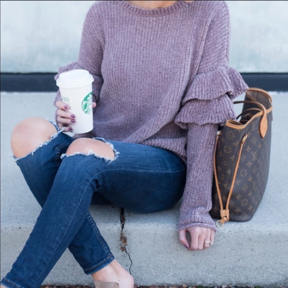 Chenille Ruffle Purple Sweater